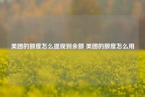 美团的额度怎么提现到余额 美团的额度怎么用